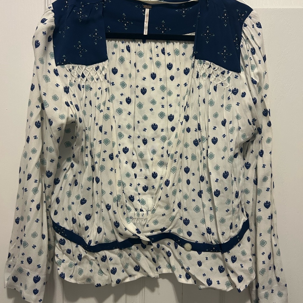 Free People Blue and White Women's Top